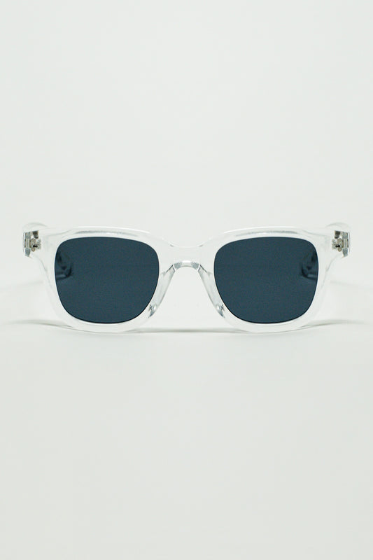 Lunettes de soleil rétro rondes avec verre noir fumé et monture transparente