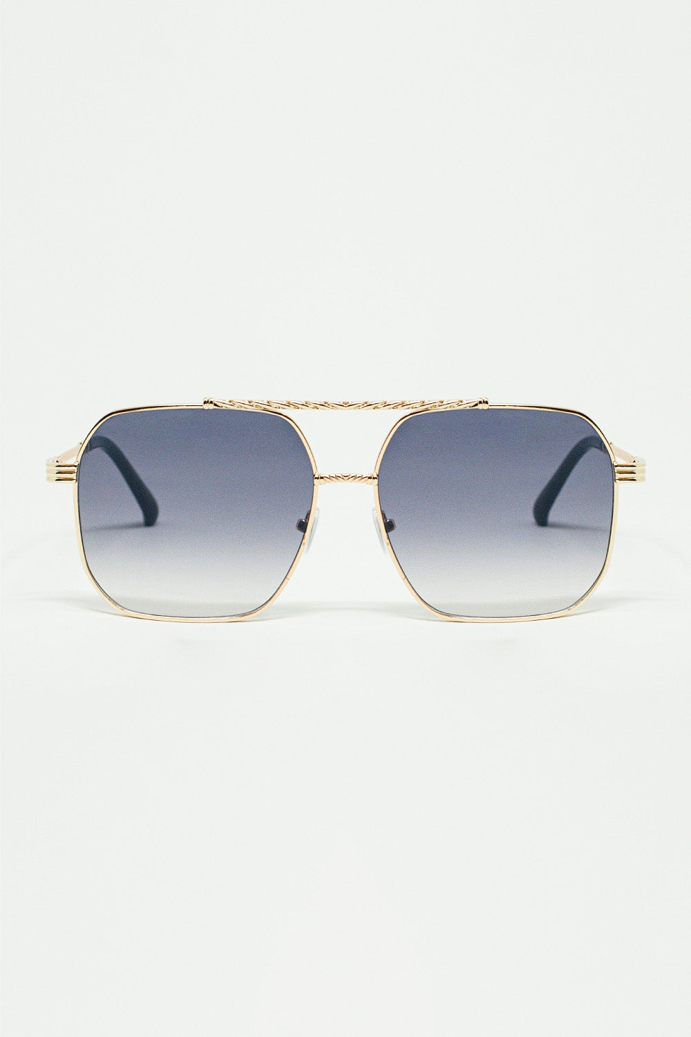 Lunettes de soleil à monture carrée dorée bleu ombré