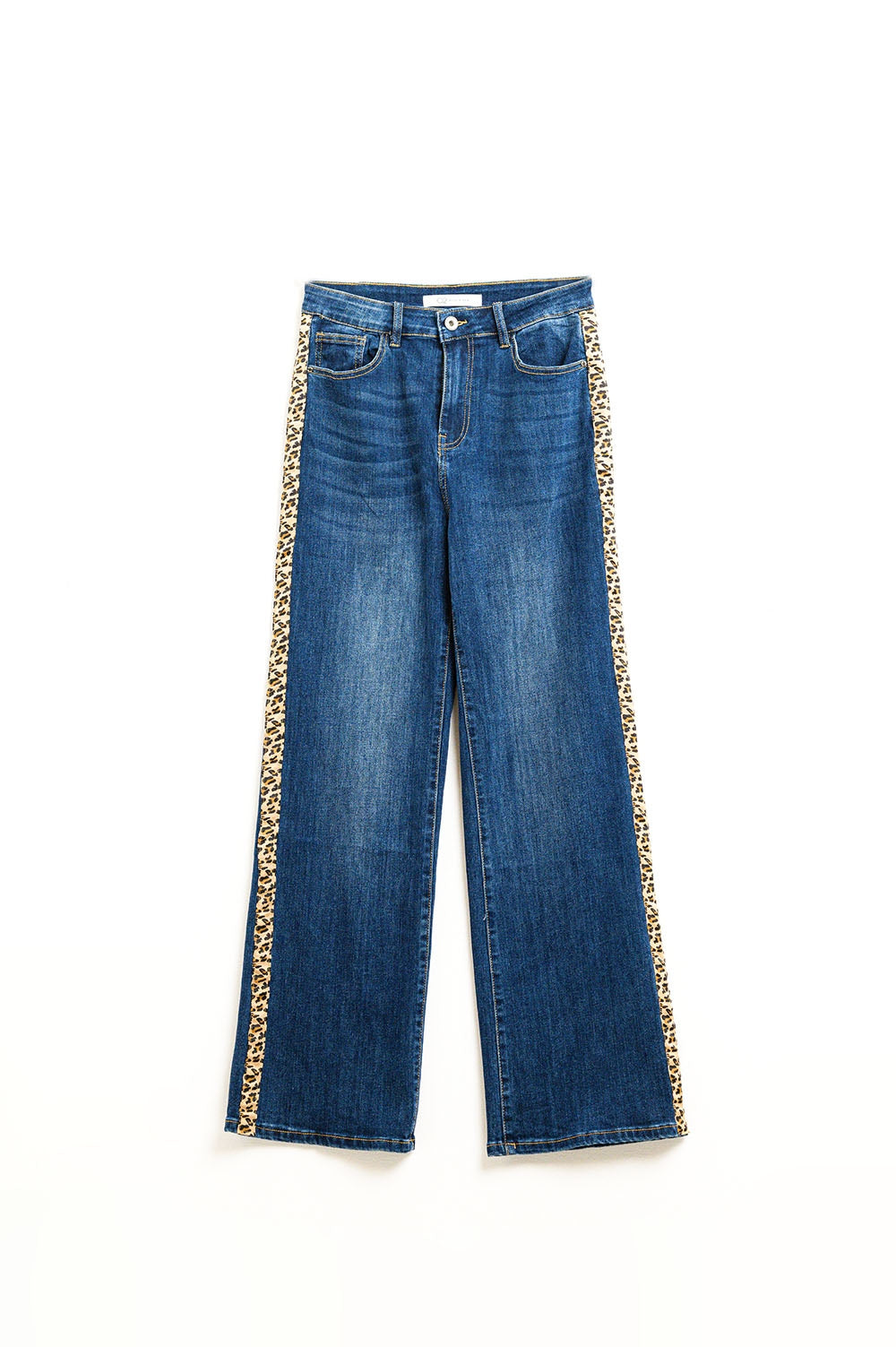 Jeans à jambe large avec rayures léopard sur le côté