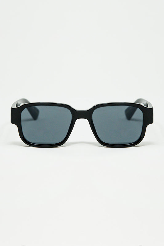 Lunettes de soleil carrées noires en cristal gris