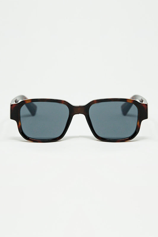 Lunettes de soleil carrées à branches marron en gris cristal