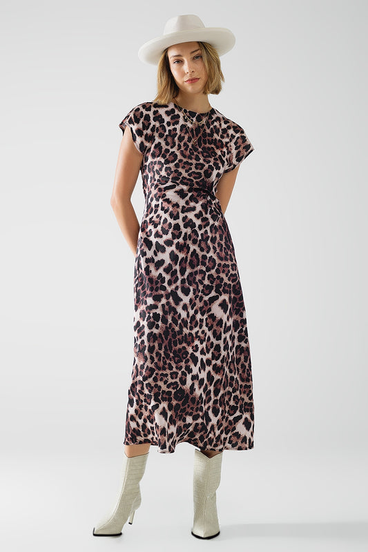 Robe longue à imprimé léopard avec détail noué à la taille