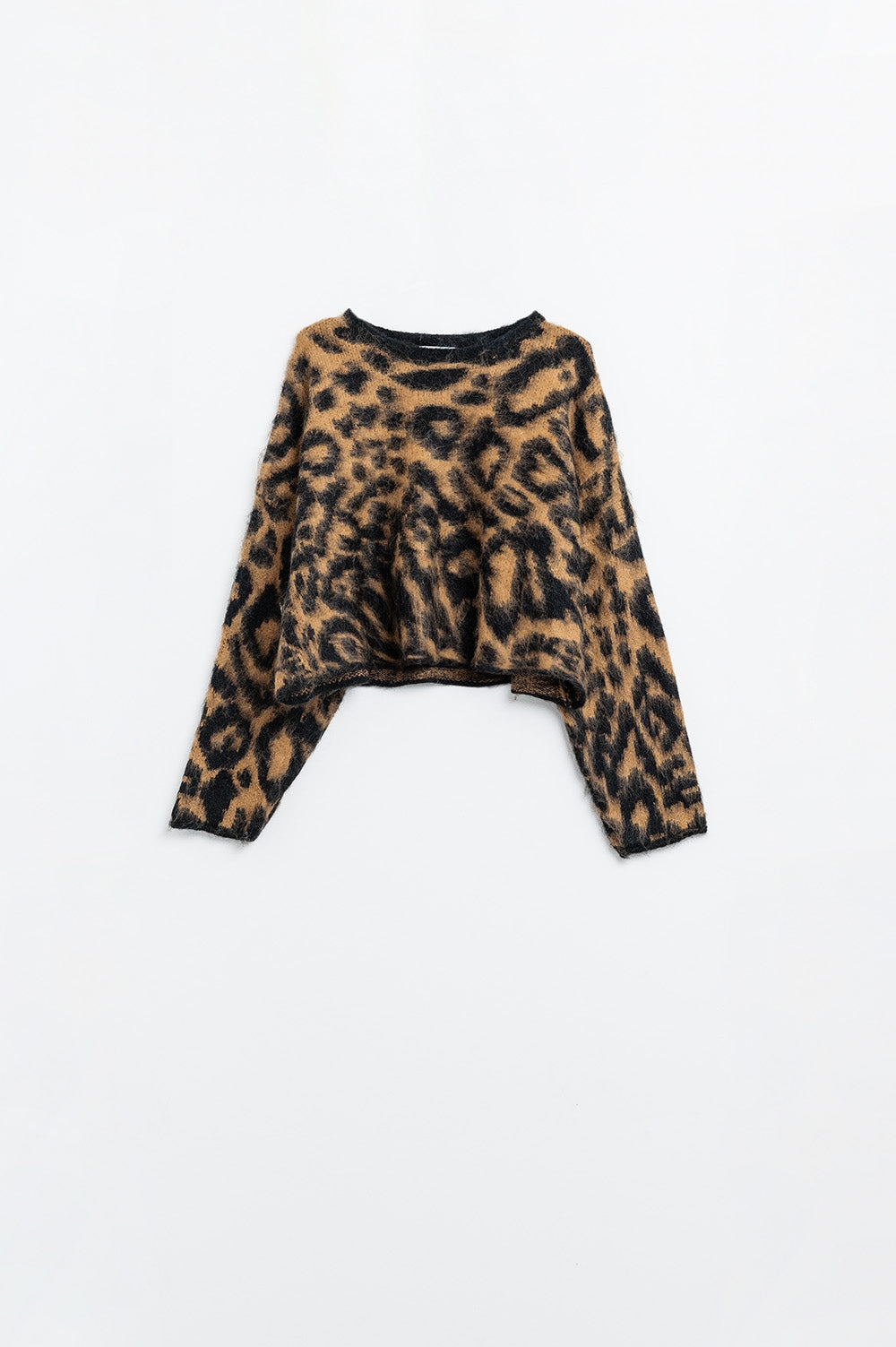 pull noir imprimé léopard en tissu tricoté avec de la laine