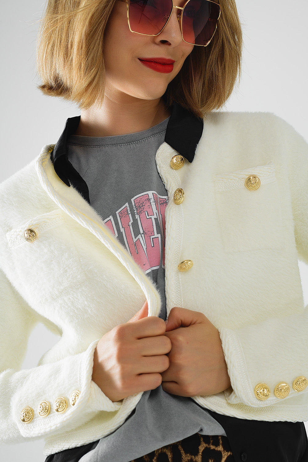Cardigan extra doux et moelleux de haute qualité en écru