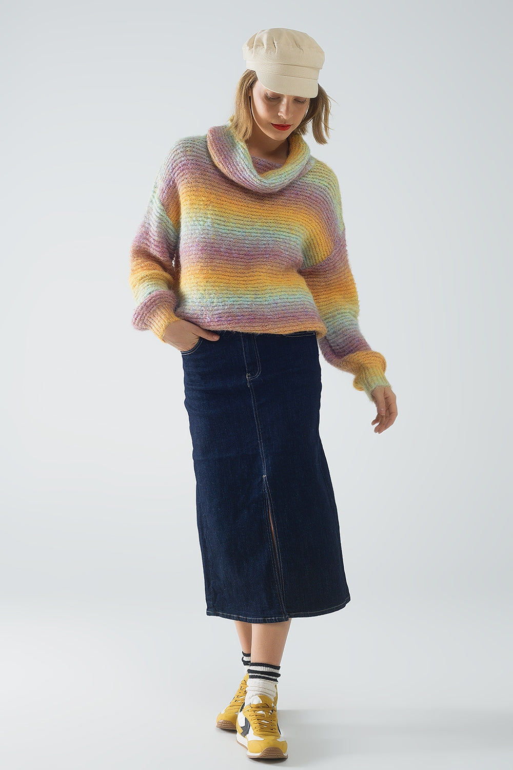 Pull Comfy à col roulé surdimensionné en multicolore