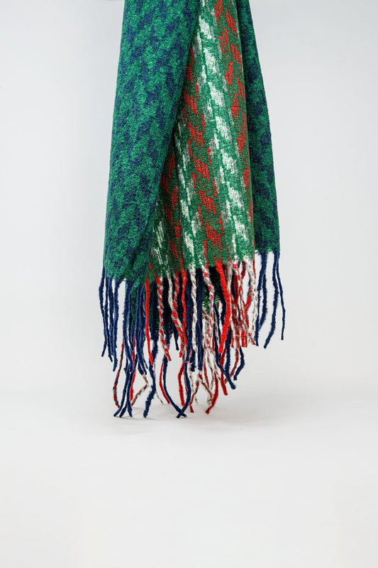 Écharpe au motif pied-de-poule en vert et rouge