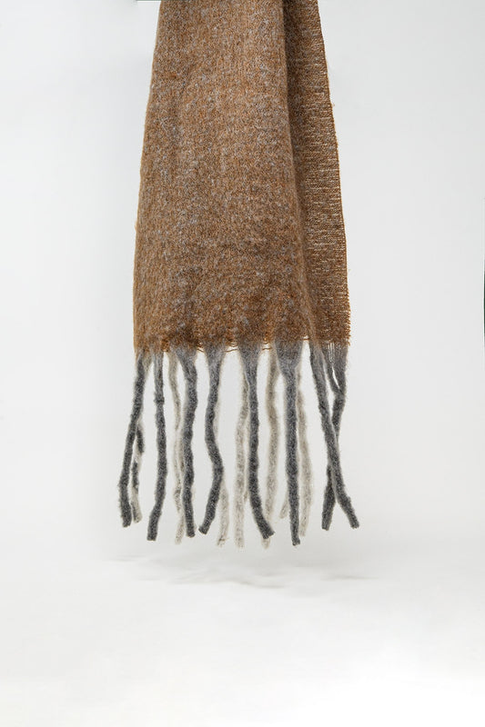 Écharpe en maille épaisse avec franges en color block marron