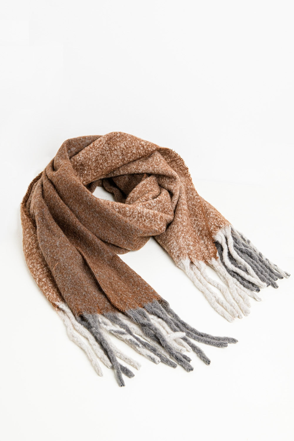 Écharpe en maille épaisse avec franges en color block marron
