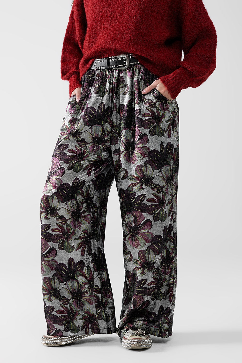 pantalon large à imprimé floral