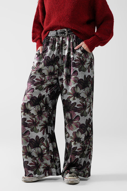 pantalon large à imprimé floral