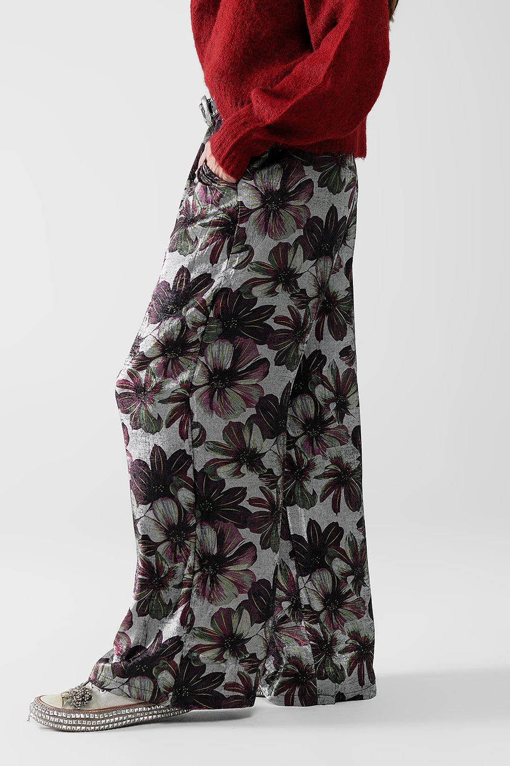 pantalon large à imprimé floral