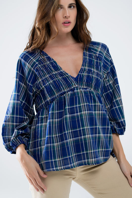 Babydoll Plaid Shirt bleu et vert