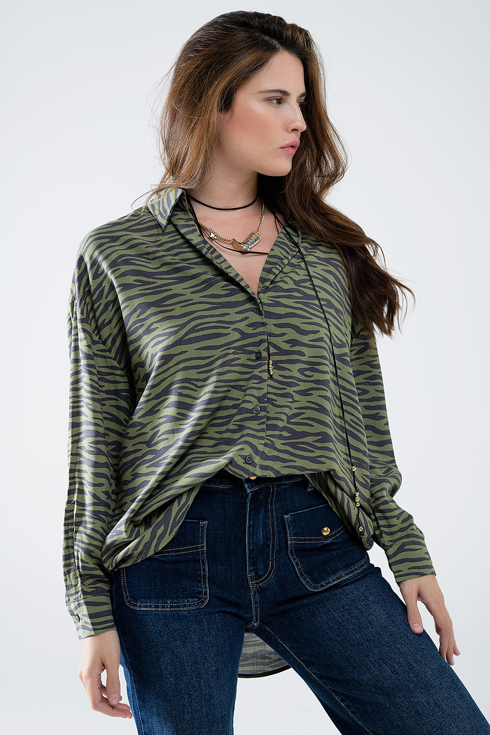 Chemise imprimée zébrée en vert