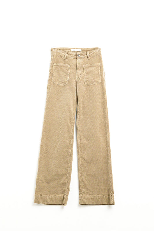 Jean en velours côtelé à jambes droites camel avec poches