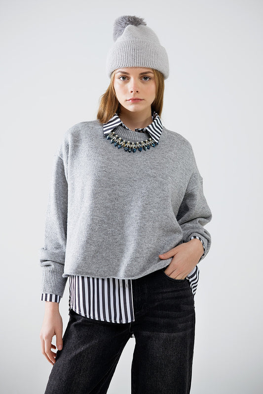 Pull gris en maille douce avec manches ballon