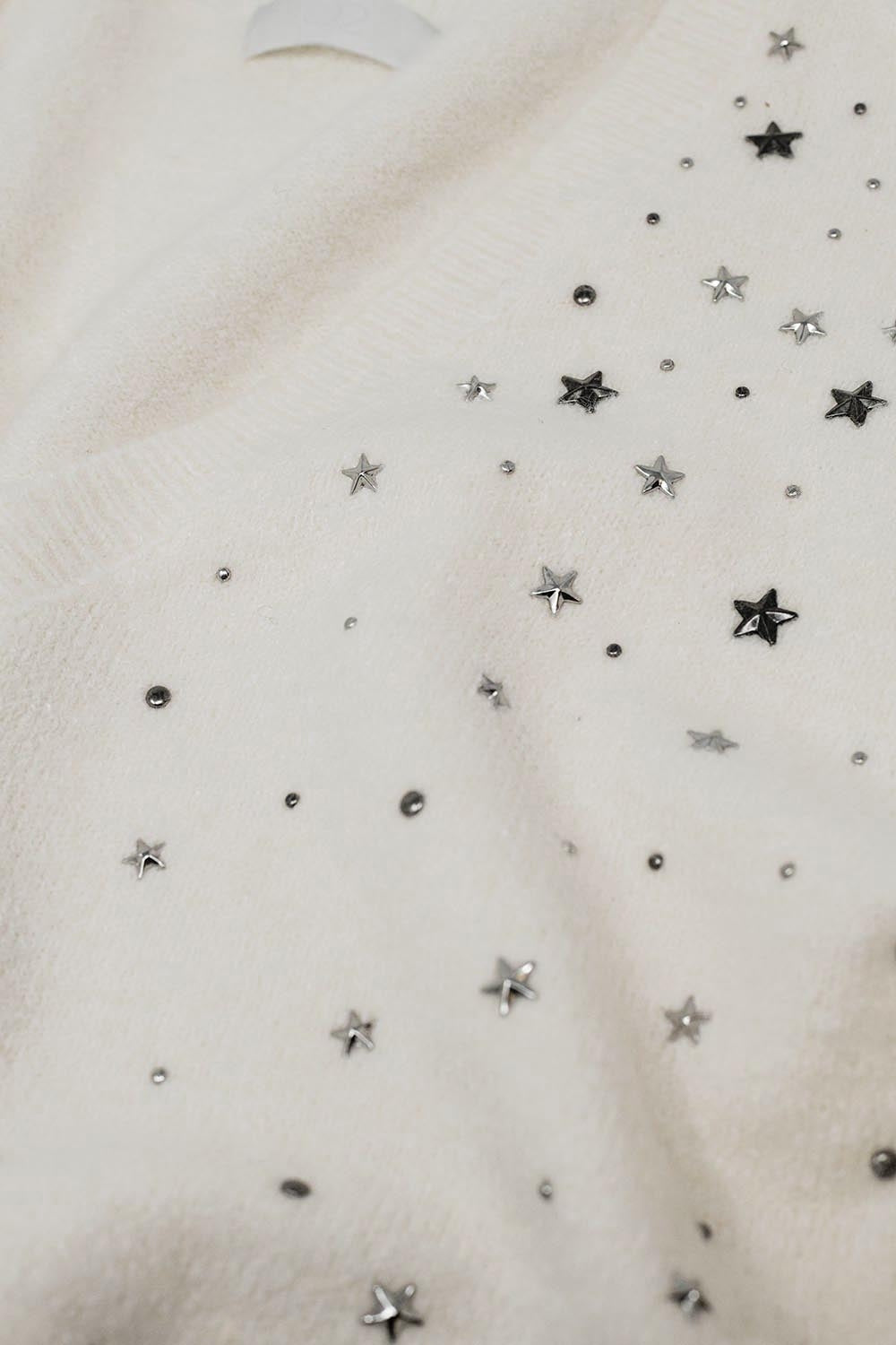 Pull à col en V orné d'étoiles métalliques