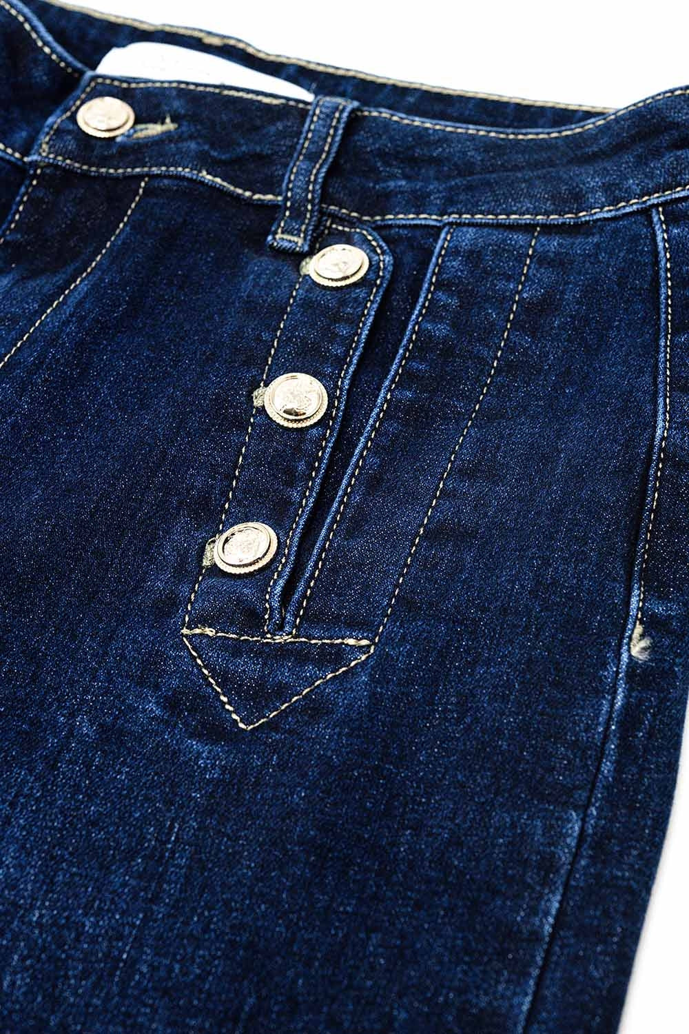 Jeans à jambe large de style marin avec boutons dorés