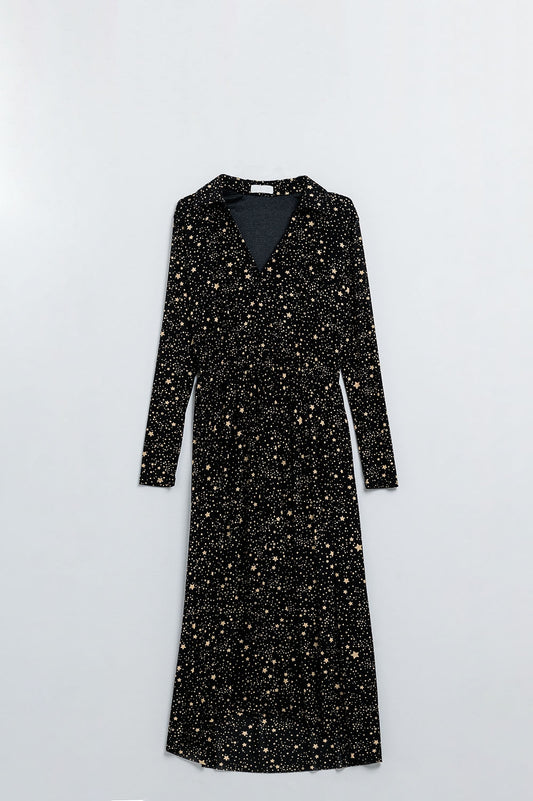 Robe noire en maille avec imprimé étoiles