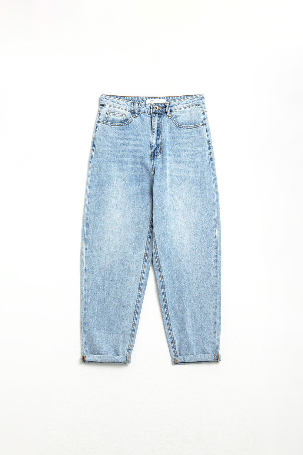 Jean droit taille haute à délavage clair
