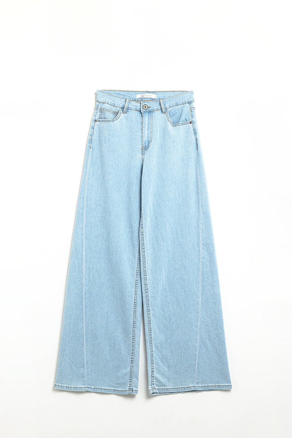 jean à jambe large en délavage léger avec couture latérale