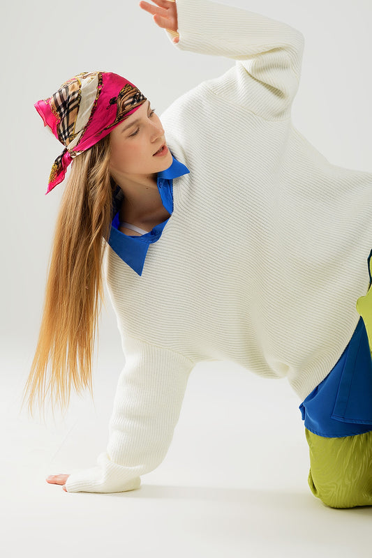 Pull en maille surdimensionné blanc