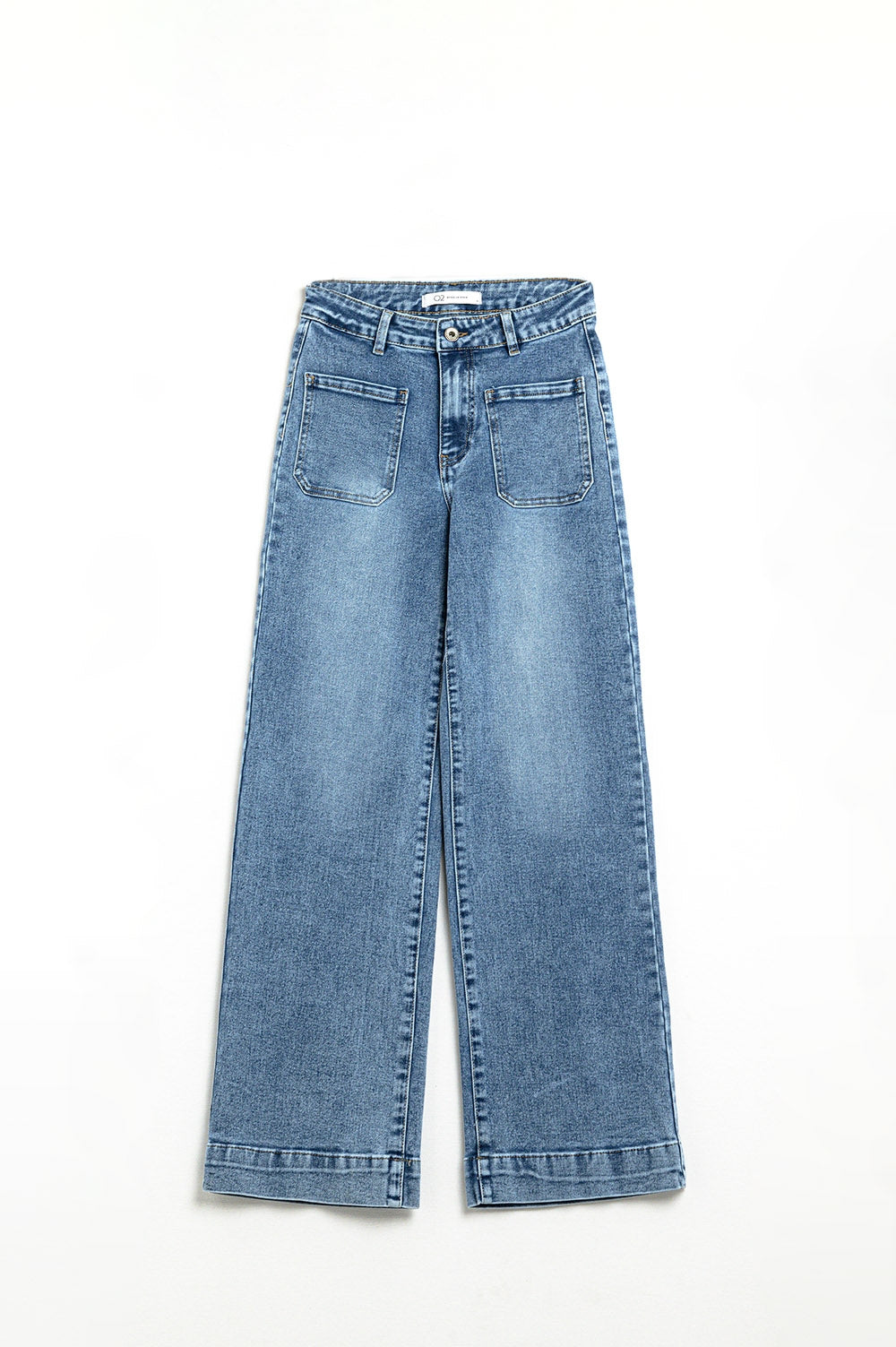 Jean extensible à jambe droite avec poches sur le devant délavage moyen