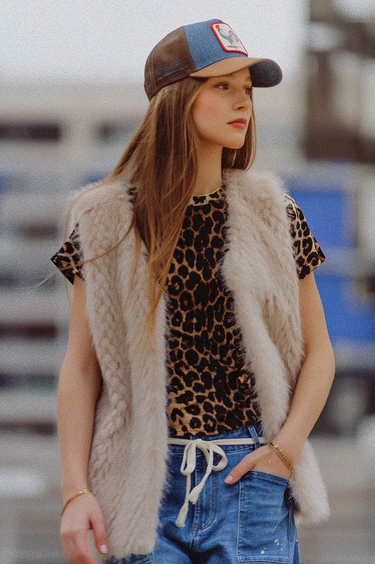 gilet en fourrure fine beige