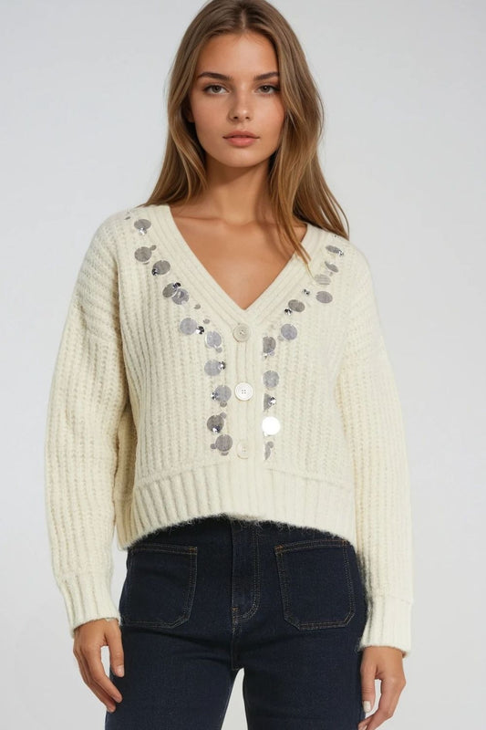 Cardigan en maille épaisse avec paillettes