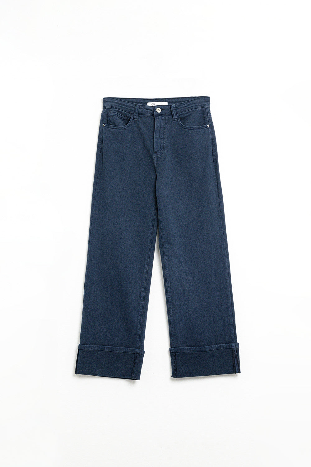 Pantalon droit à ourlet court en bleu marine