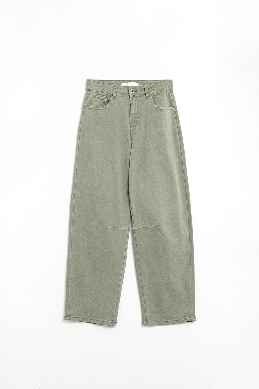 Pantalons droits longueur cheville en kaki avec détail de couture au genou