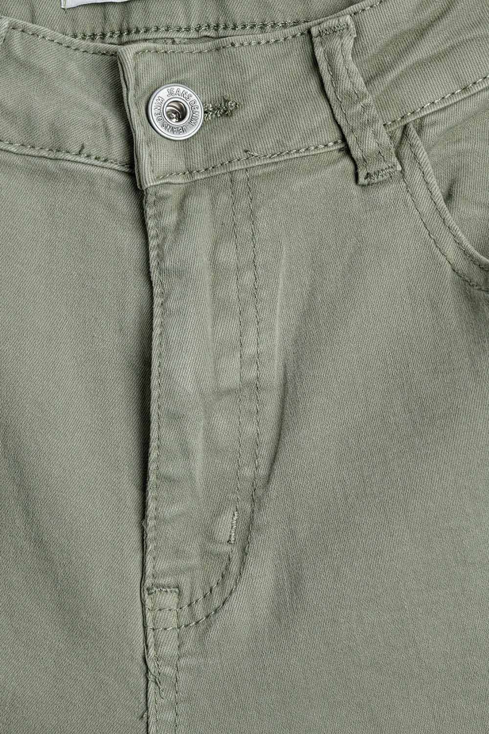 Pantalons droits longueur cheville en kaki avec détail de couture au genou
