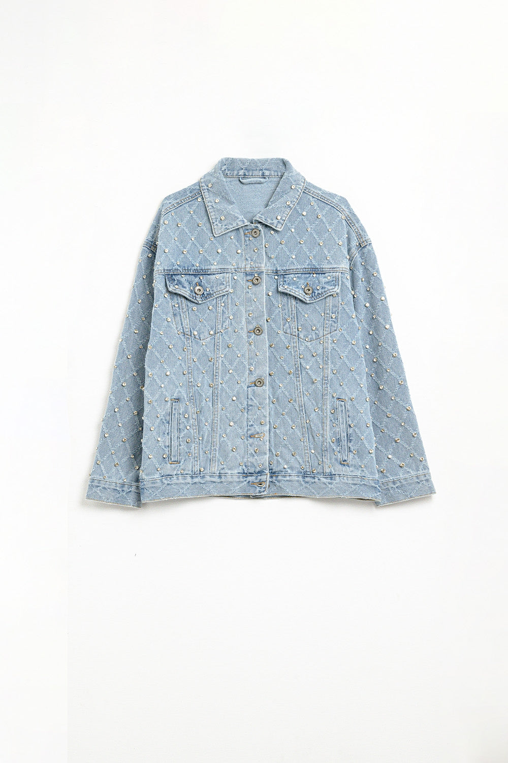 Veste en jean large avec strass en motif losange