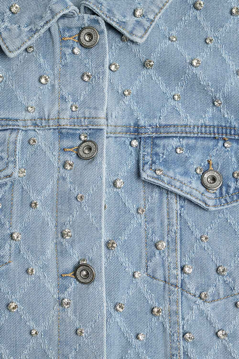 Veste en jean large avec strass en motif losange