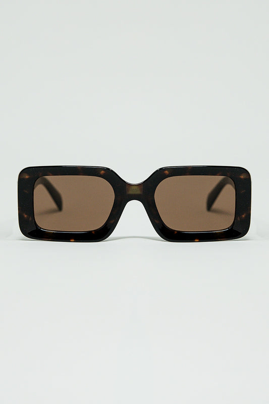 lunettes de soleil carrées marron avec imprimé animalier vert sur le côté