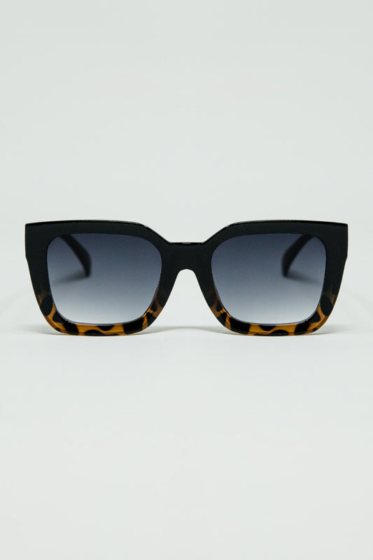 Lunettes de soleil carrées marron avec dégradé en imprimé animalier