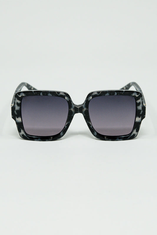 Lunettes de soleil carrées à pois noirs et blancs gris