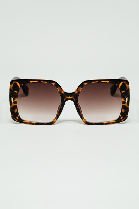 lunettes de soleil carrées à imprimé tigre avec détails dorés sur le côté
