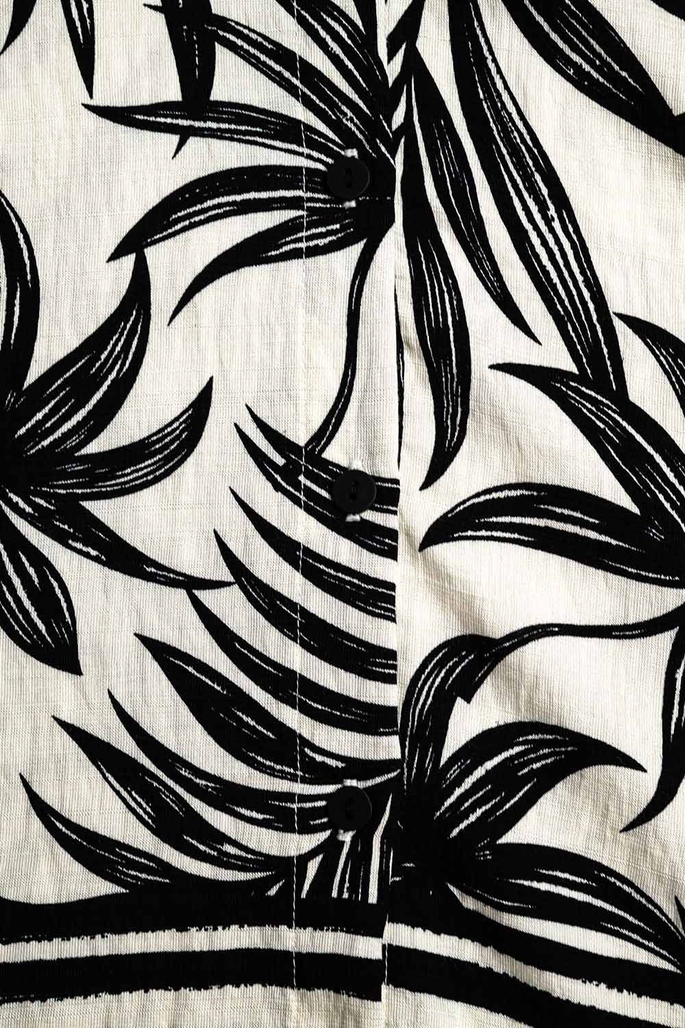 Tropical Motif Blouse Décontractée en Noir et Blanc