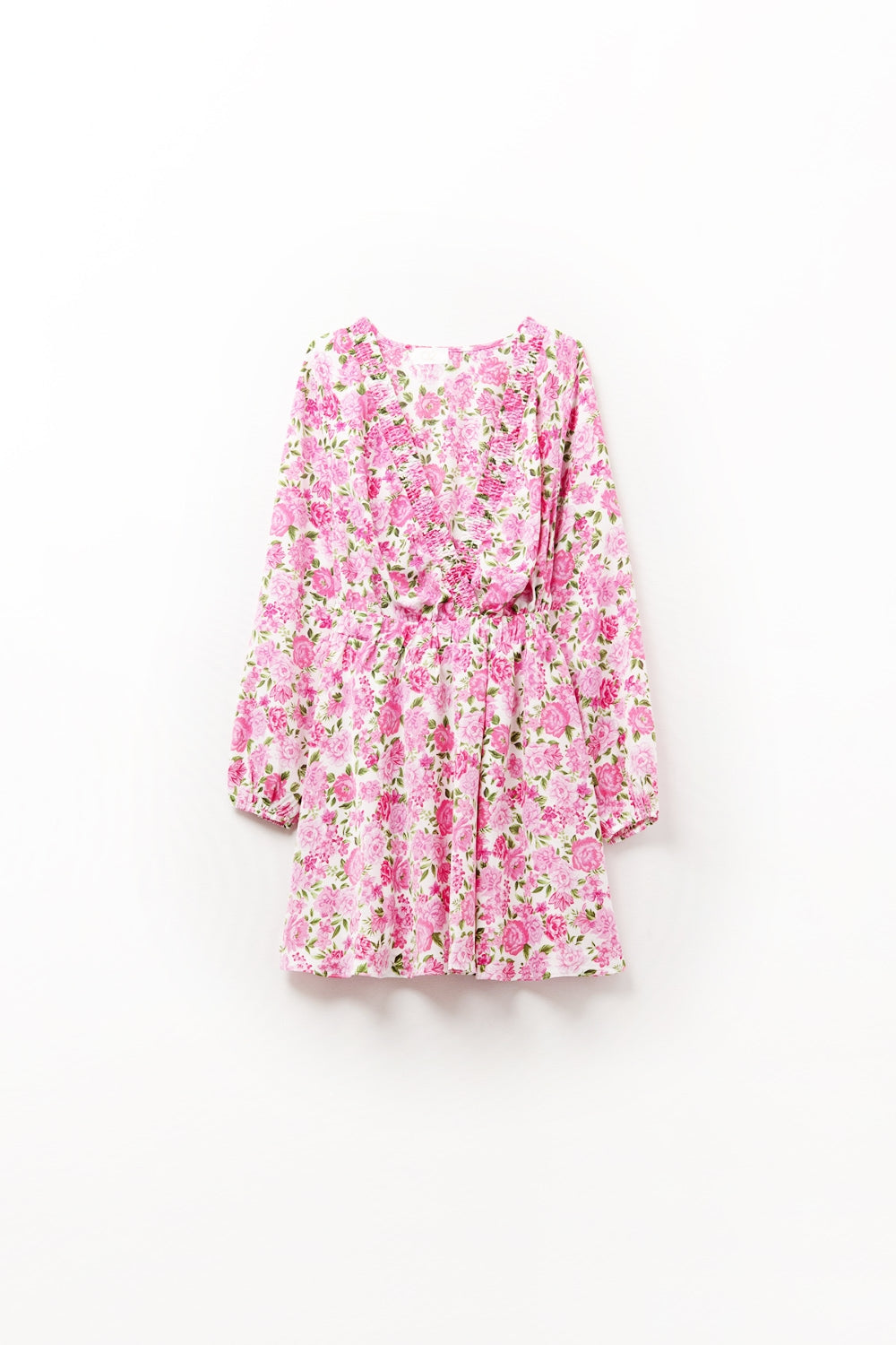 Robe à col en V avec fleurs roses et accents verts