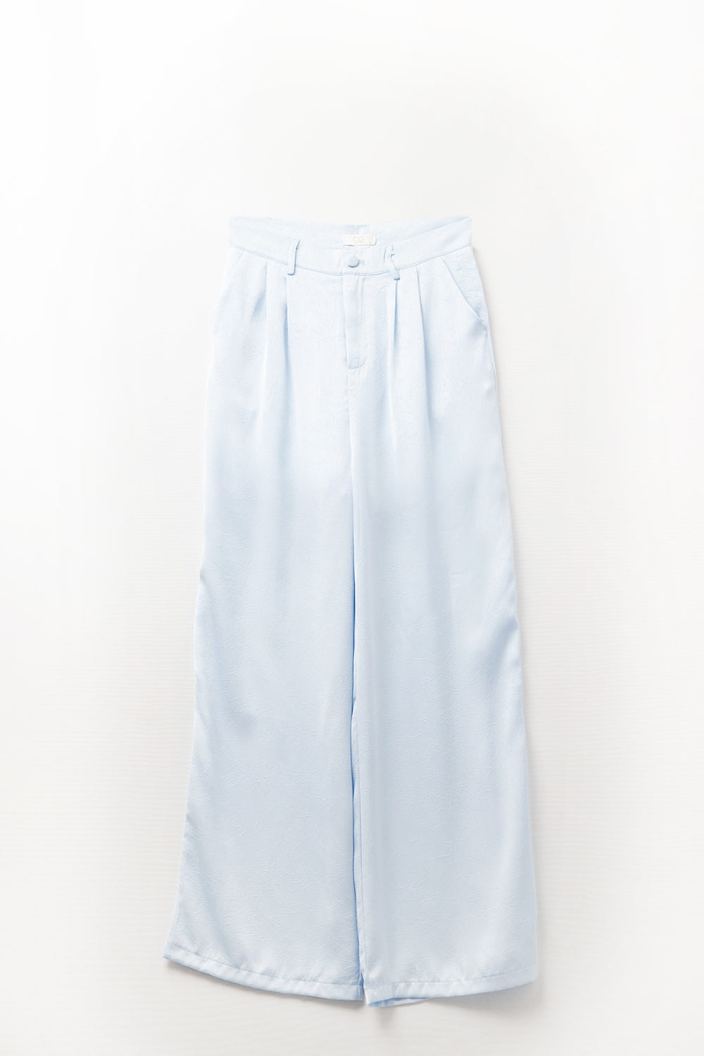 Pantalon en satin sur mesure à jambes larges en bleu bébé