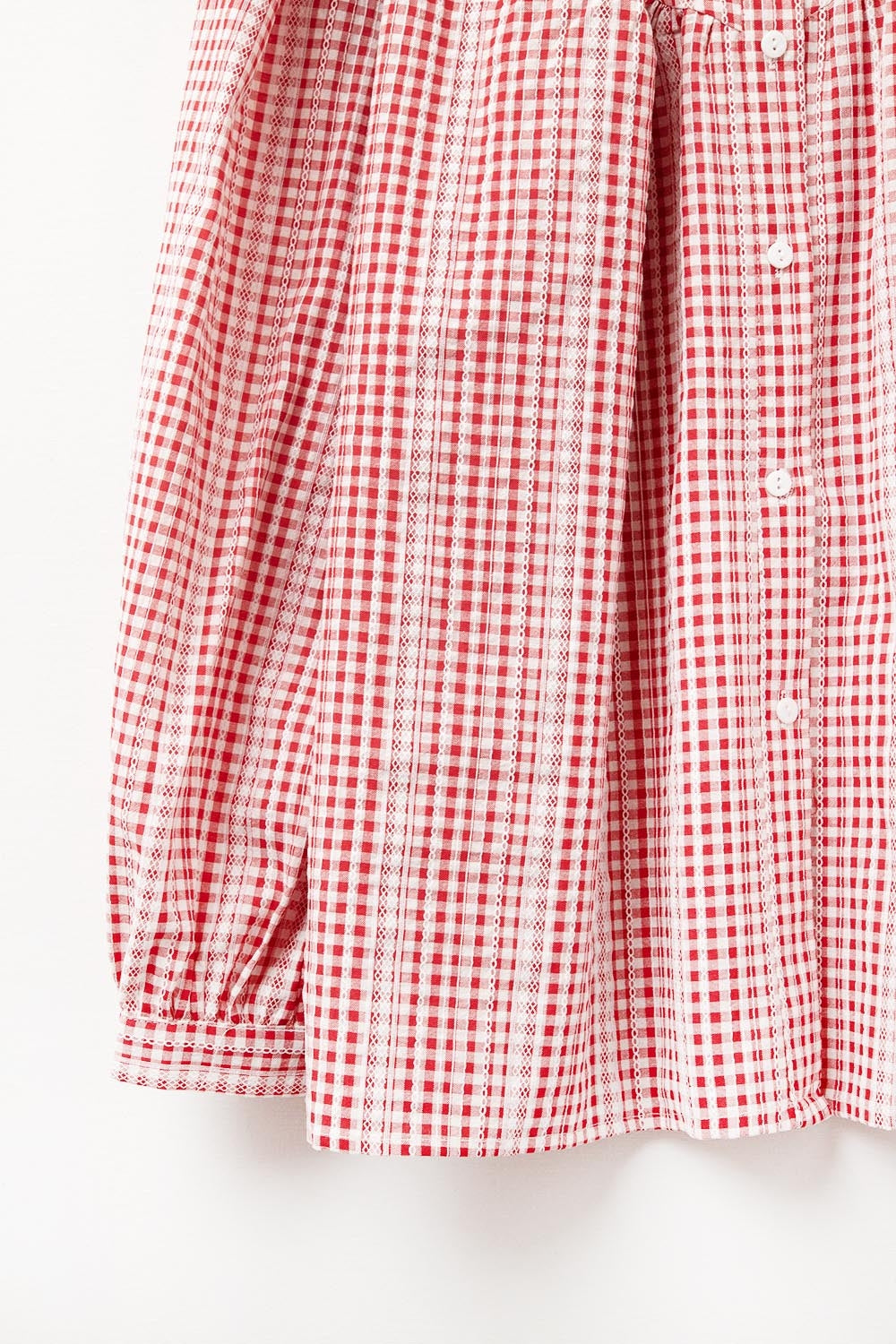 Chemisier sans col à manches larges vichy rouge et blanc