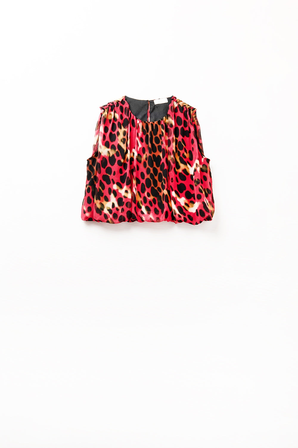 Top court plissé à imprimé animalier en rouge et noir