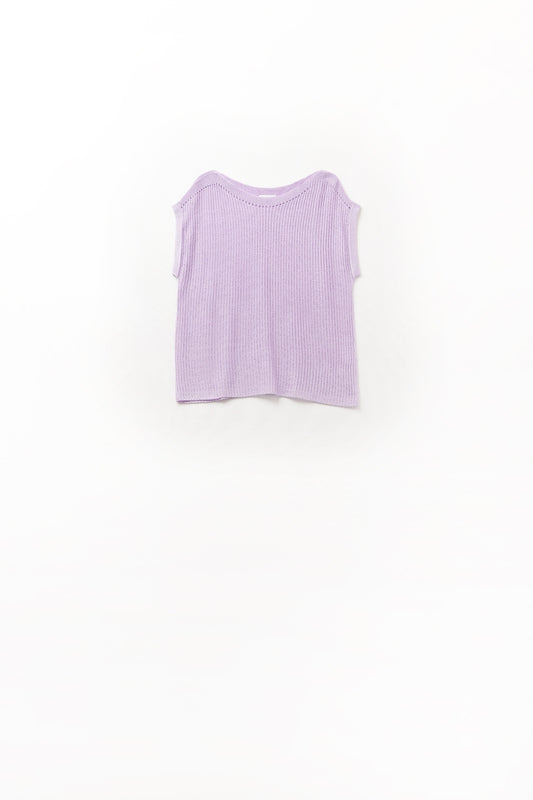 Pull en maille lilas à col bateau avec manches tombantes