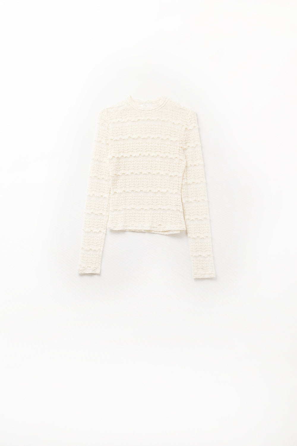 Top en dentelle florale avec col ras du cou en crème