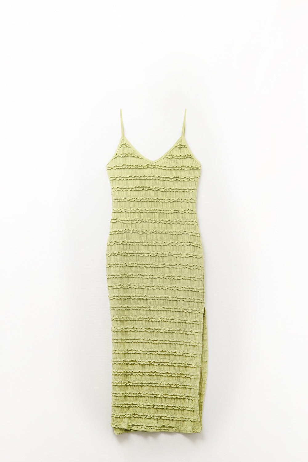 Robe longue à volants et fente en vert