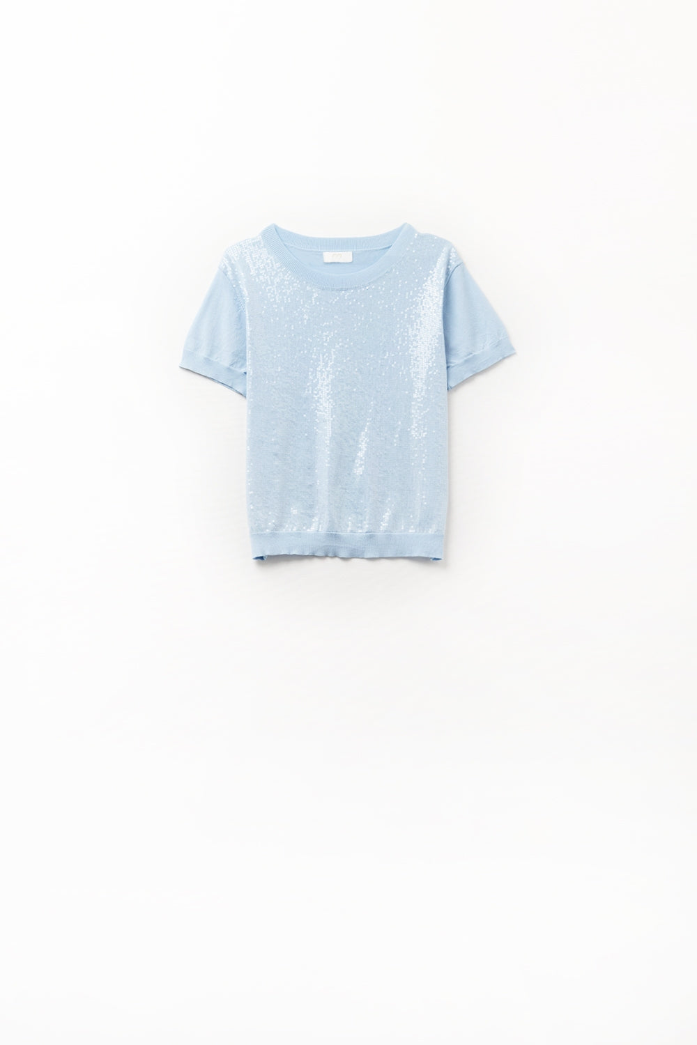 Pull bleu ciel à sequins et col rond