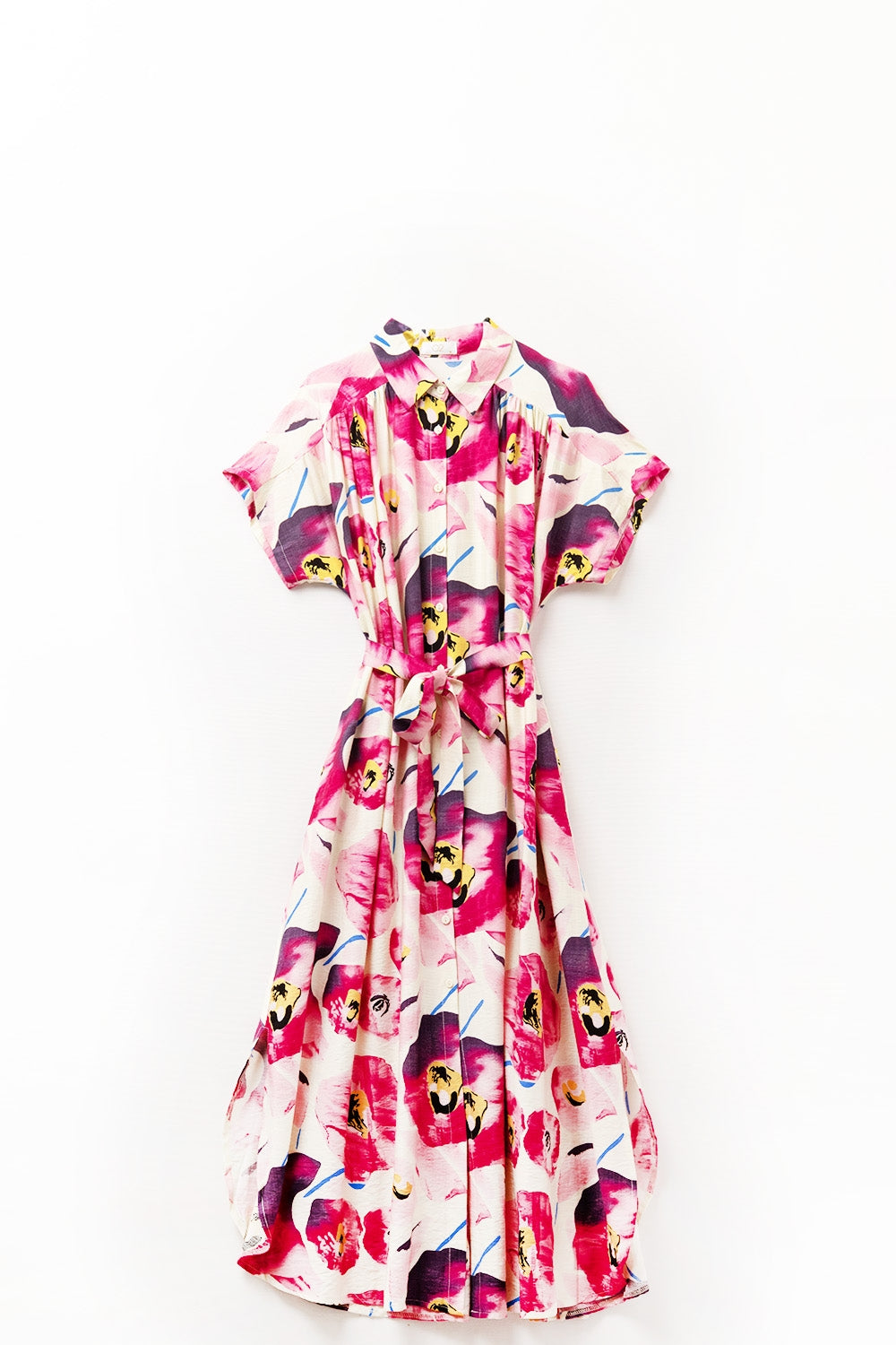 Robe chemise boutonnée à imprimé floral fuchsia