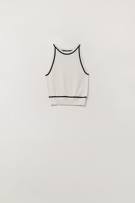 Pull sans manches blanc avec des lignes noires à l'extérieur