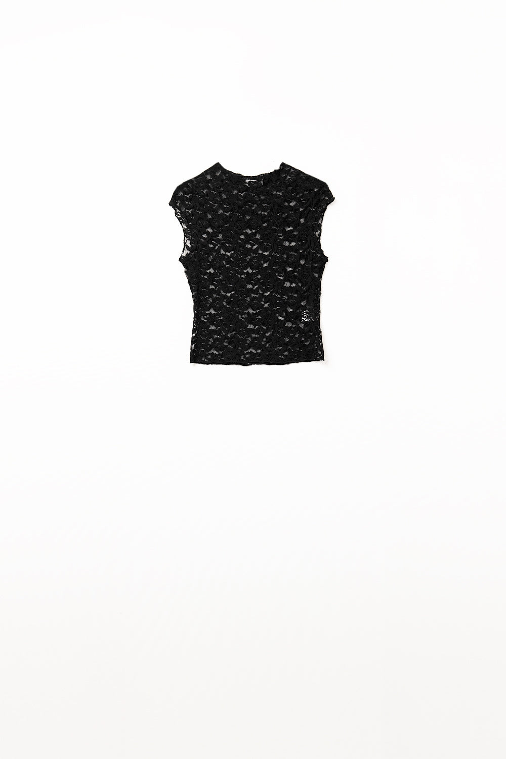 T-shirt romantique en dentelle avec manches capuchon en noir