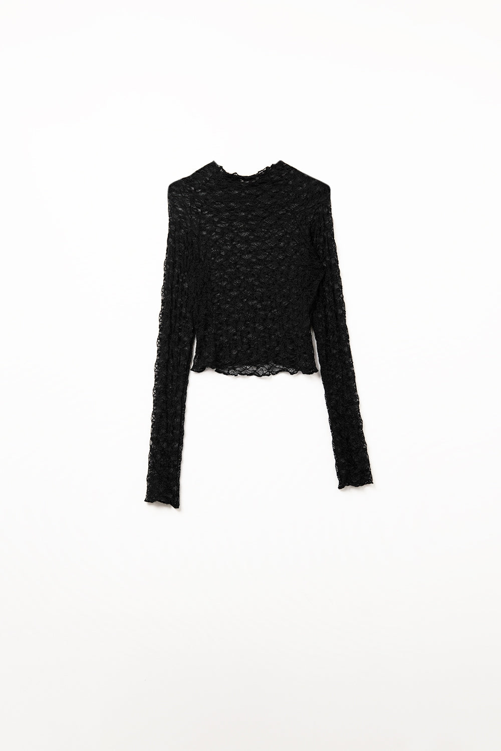 T-shirt court en dentelle noire avec manches longues